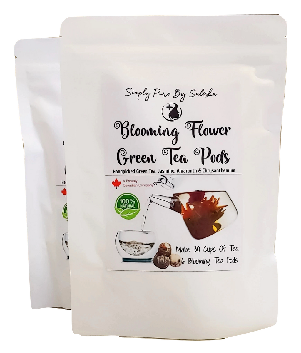 blooming tea white pouch, 30 pots of tea, 100% Canadian, Jasmine, amaranth and chrysanthemum with green tea 