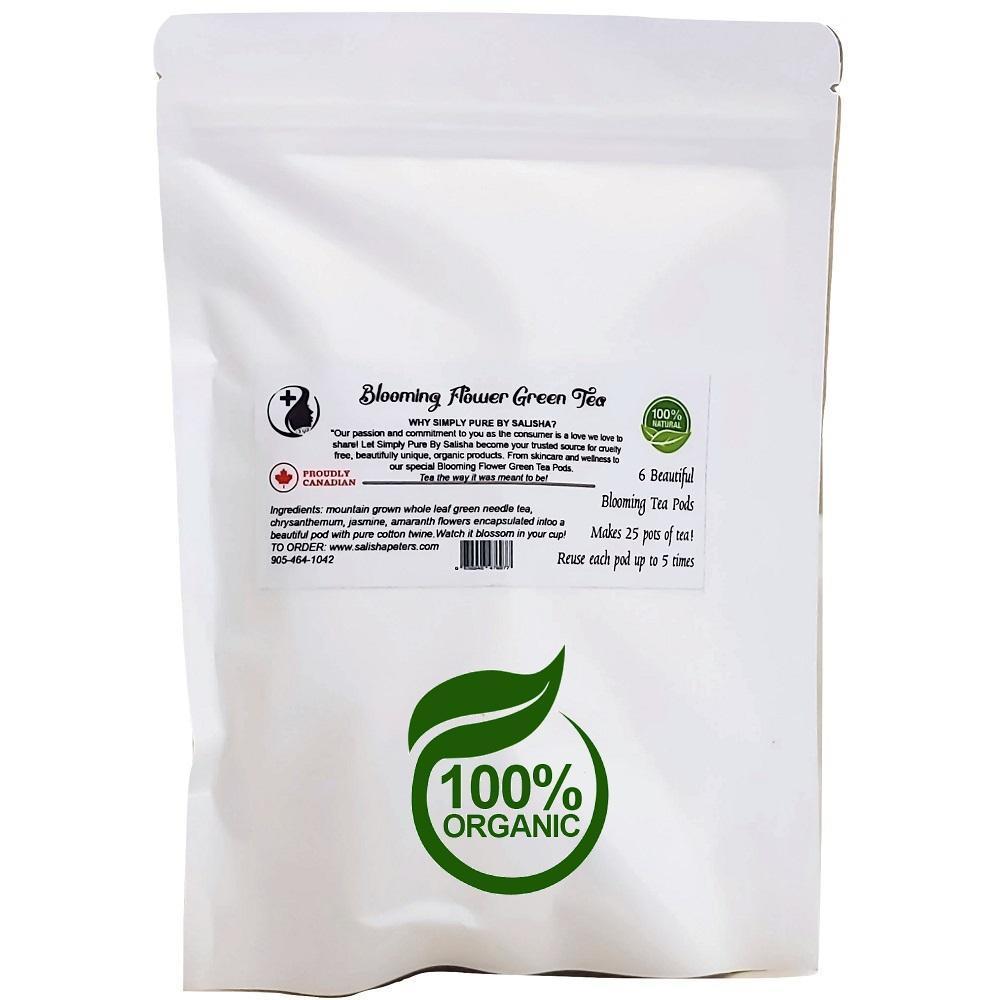 blooming tea white pouch, 30 pots of tea, 100% Canadian, Jasmine, amaranth and chrysanthemum with green tea 