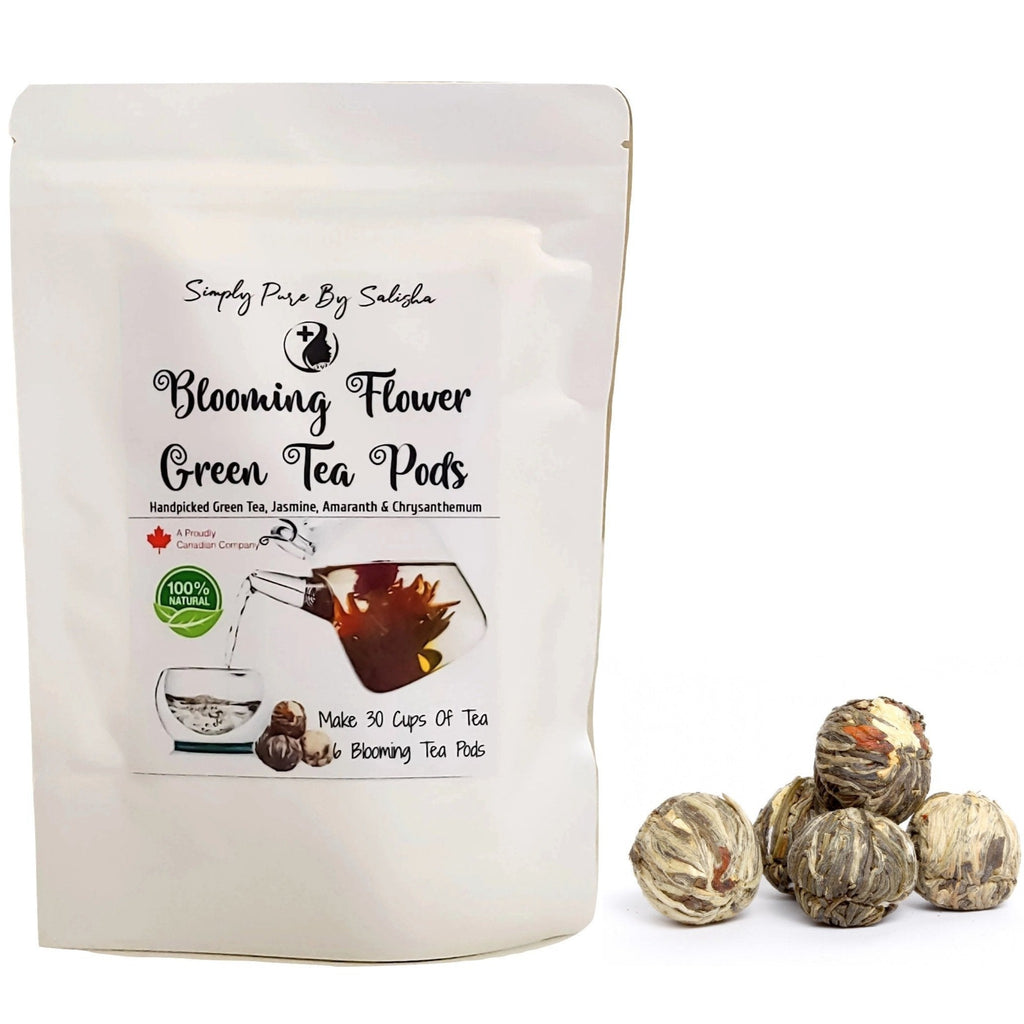 blooming tea white pouch, 30 pots of tea, 100% Canadian, Jasmine, amaranth and chrysanthemum with green tea 