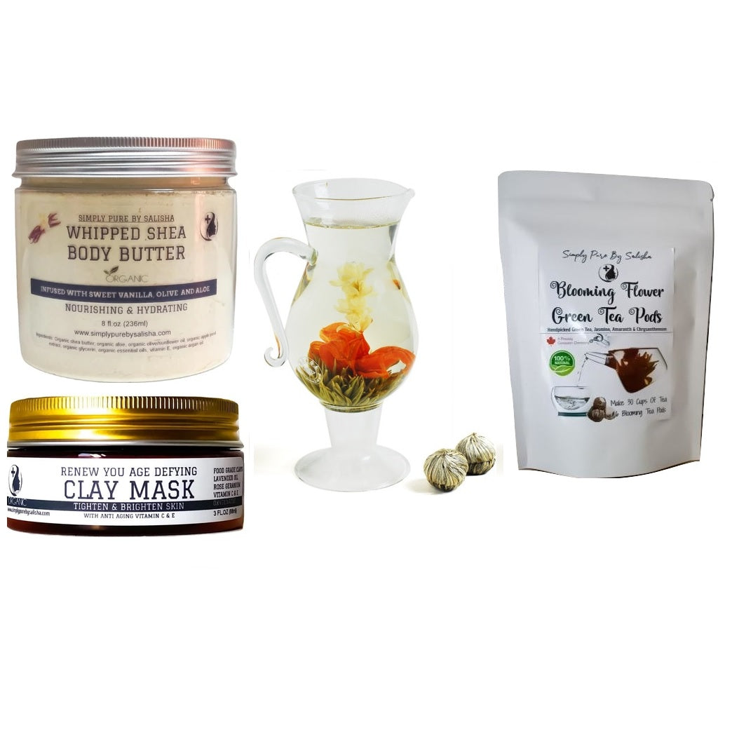 whipped body butter gift set with tea and face mask