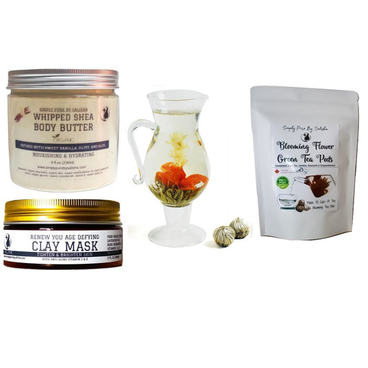 whipped body butter gift set with tea and face mask