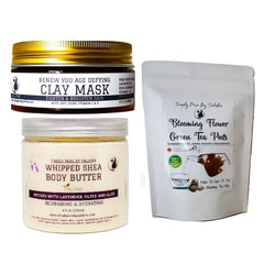 whipped body butter gift set with tea and face mask
